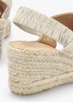 Jossy Cream Leather Cross Strap Sling Back Wedge Espadrilles