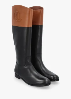 Justine II Black Deep Saddle Tan Leather Riding Boots