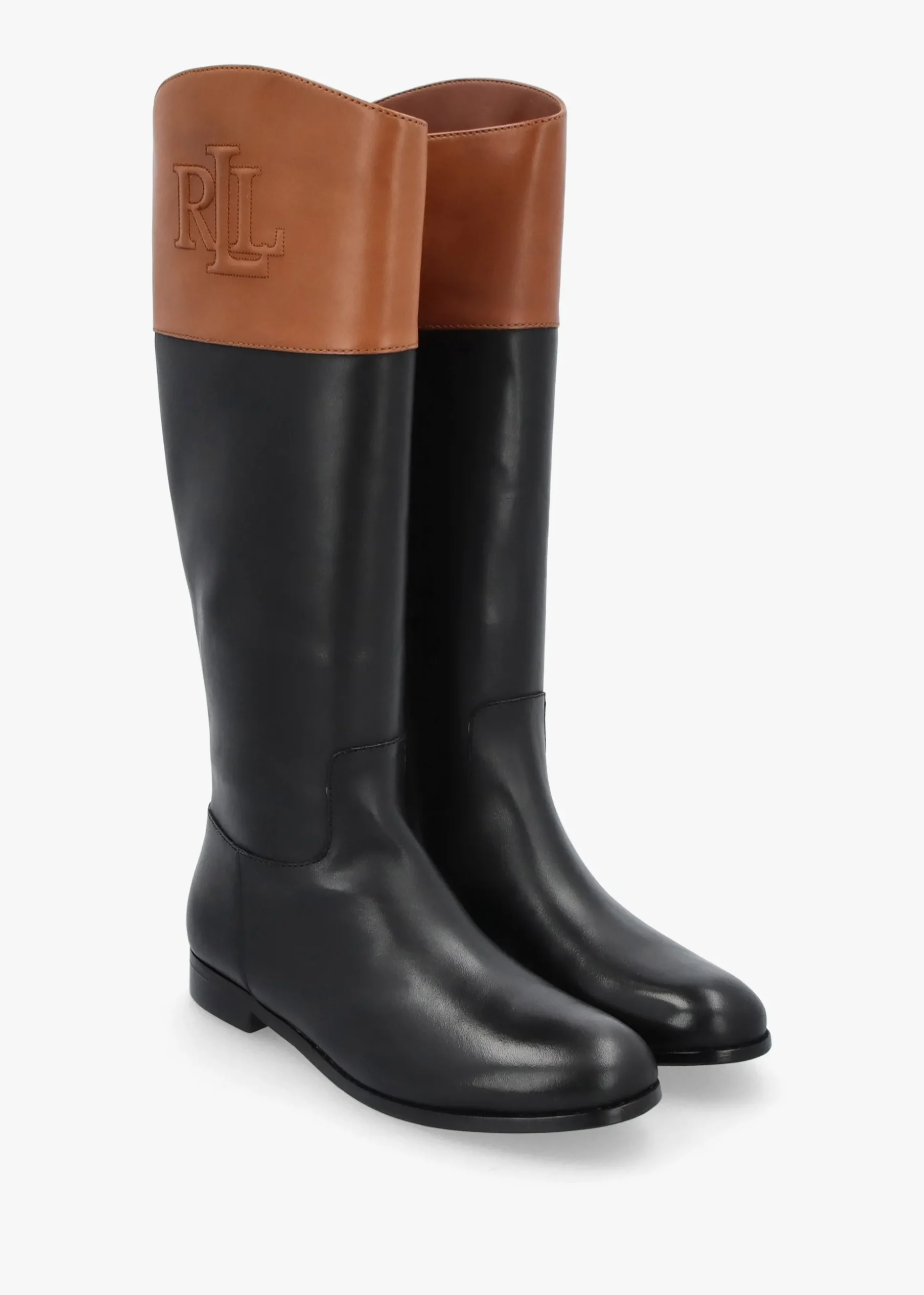Justine II Black Deep Saddle Tan Leather Riding Boots