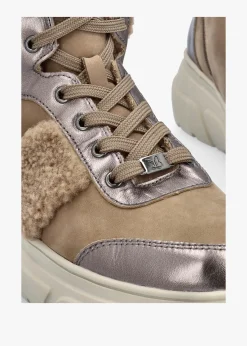 Kalia Taupe Leather High Top Trainers