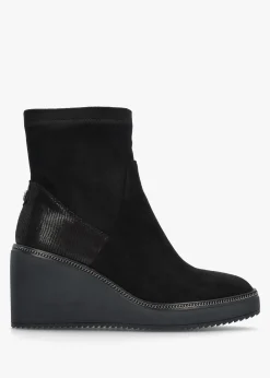 Kallie Black Suedette Wedge Ankle Boots