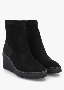 Kallie Black Suedette Wedge Ankle Boots