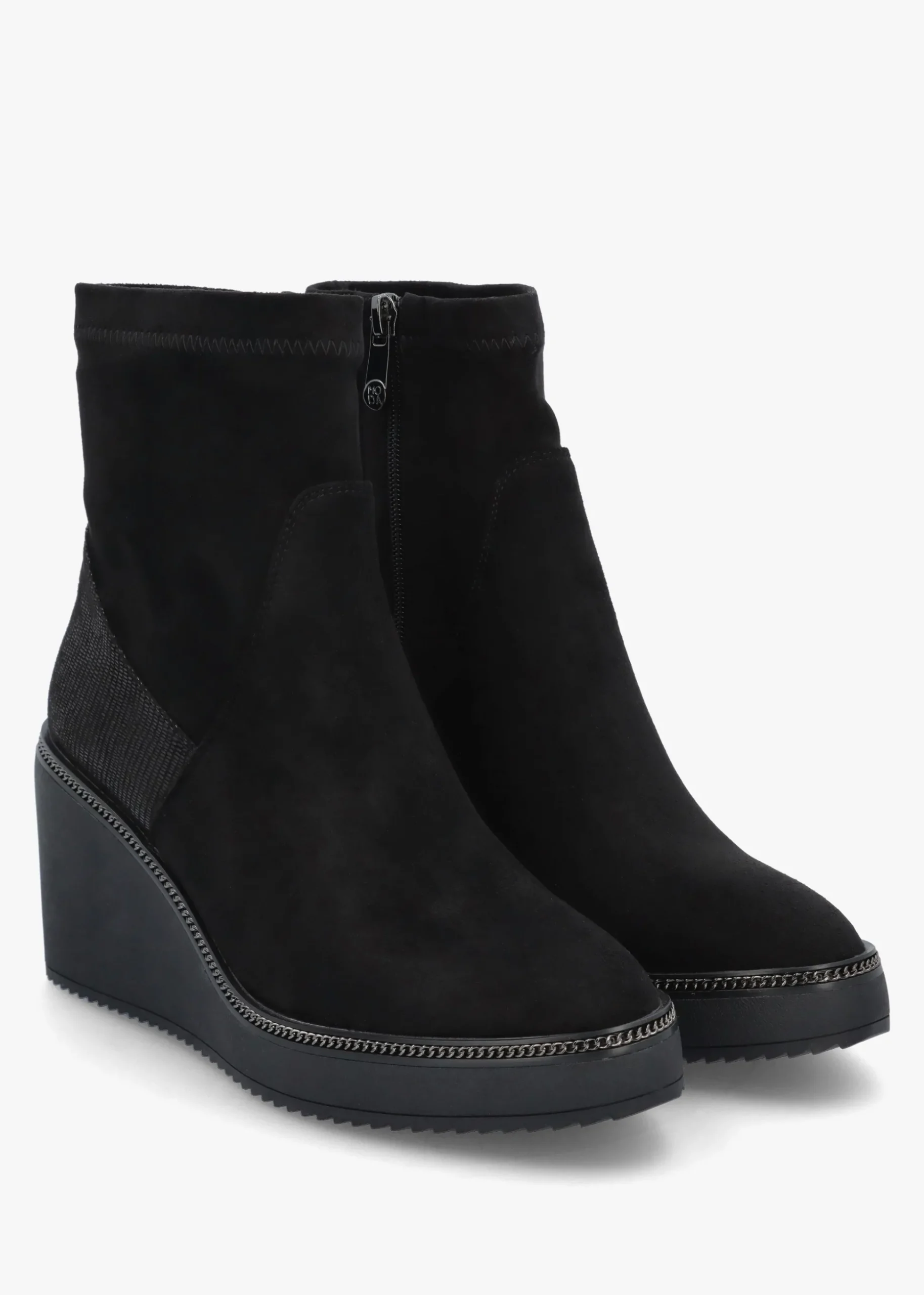 Kallie Black Suedette Wedge Ankle Boots