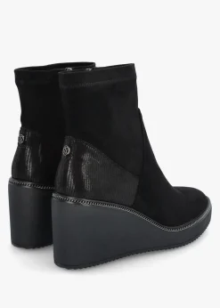Kallie Black Suedette Wedge Ankle Boots