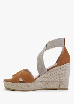 Kamp Tan Suede Elasticated Cross Strap Wedge Espadrilles