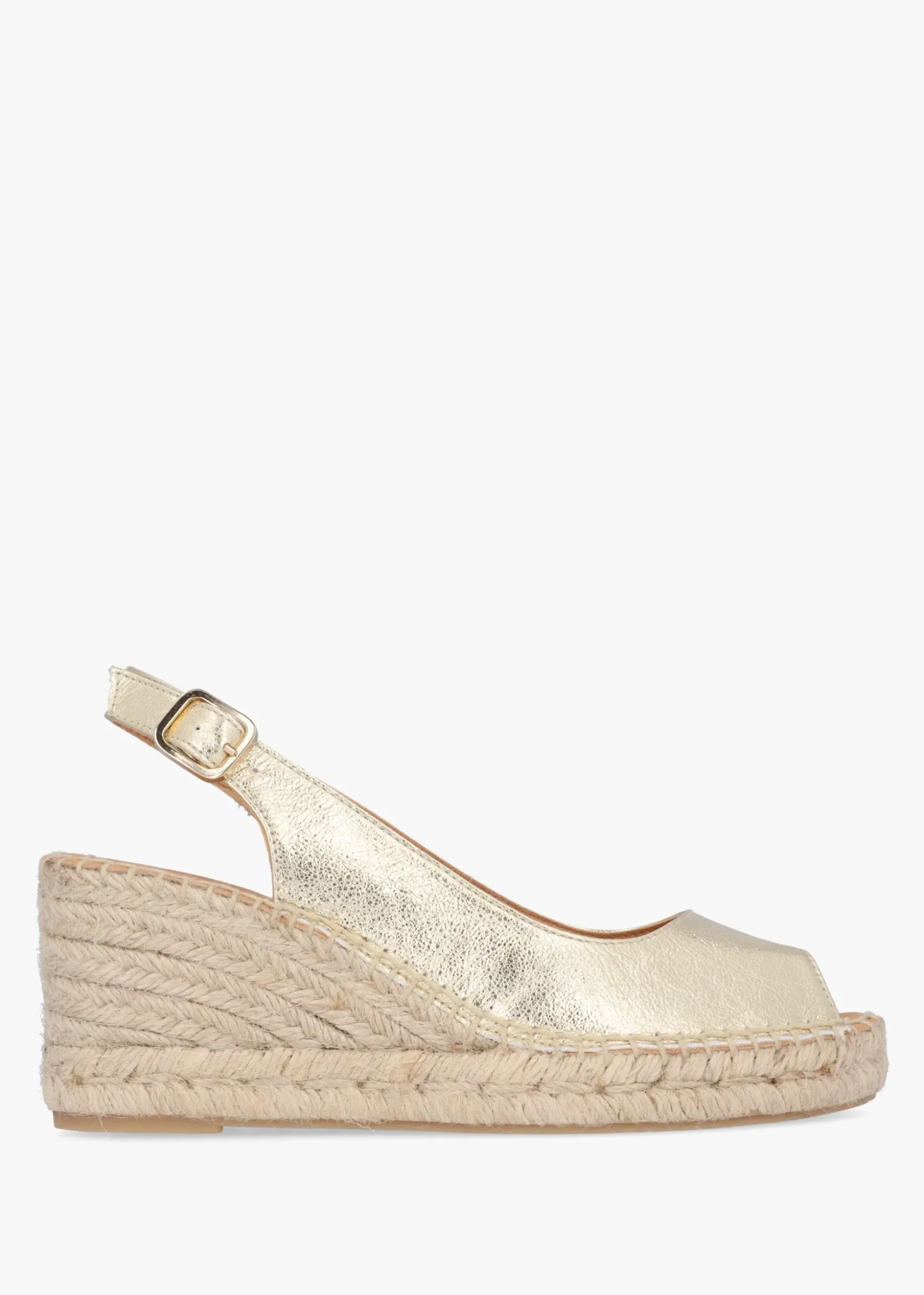Kate Gold Leather Peep Toe Wedge Espadrilles