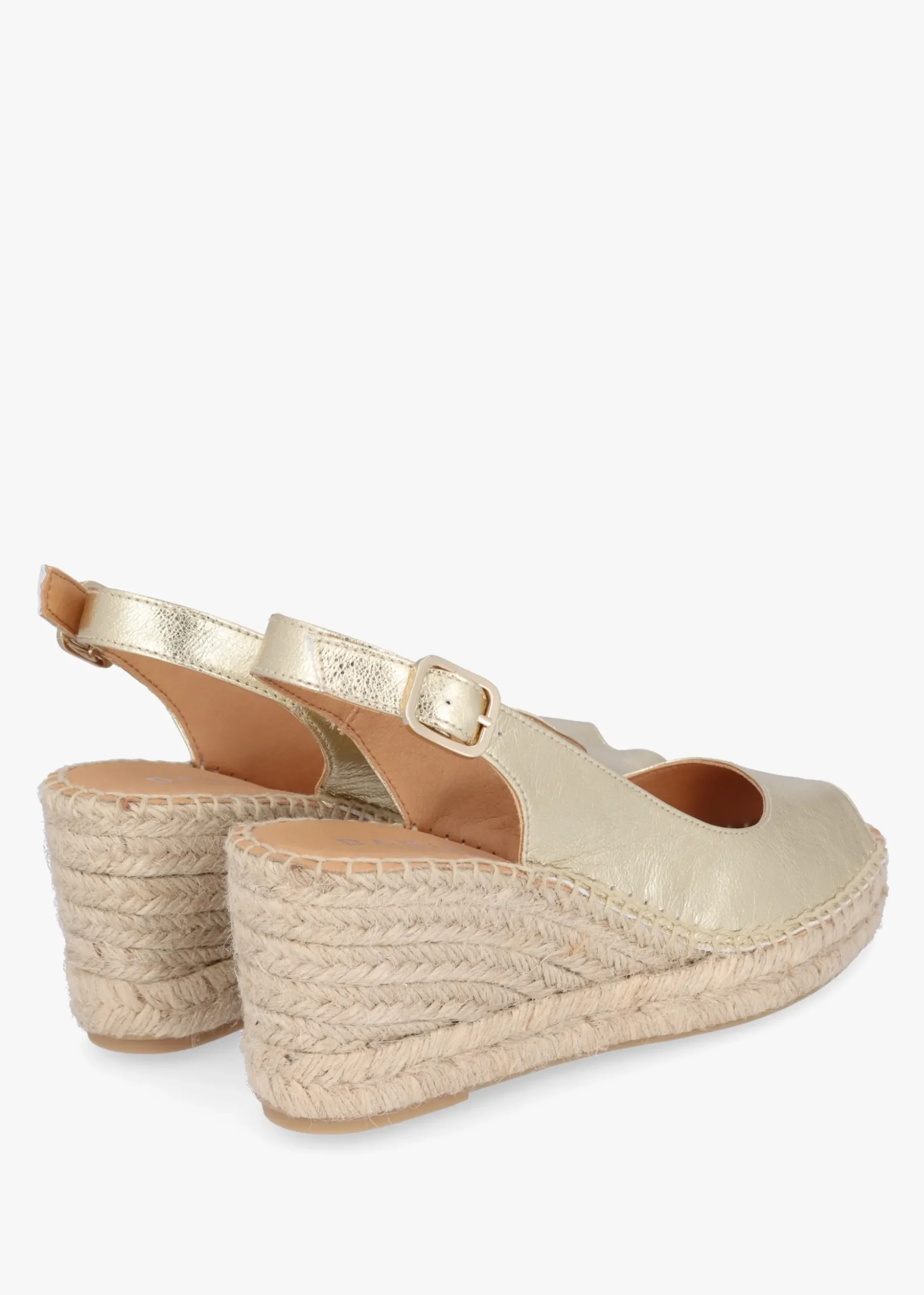 Kate Gold Leather Peep Toe Wedge Espadrilles