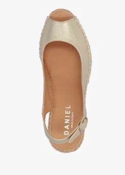 Kate Gold Leather Peep Toe Wedge Espadrilles