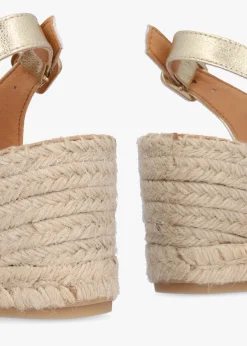 Kate Gold Leather Peep Toe Wedge Espadrilles