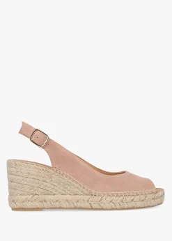 Kate Nude Suede Peep Toe Wedge Espadrilles