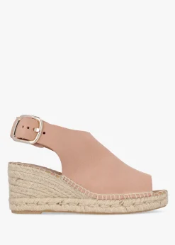 Kathie Nude Suede Peep Toe Sling Back Wedge Espadrilles