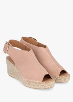Kathie Nude Suede Peep Toe Sling Back Wedge Espadrilles