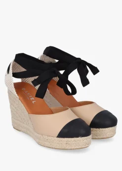 Kendall Beige Leather Toe Cap Wedge Espadrilles