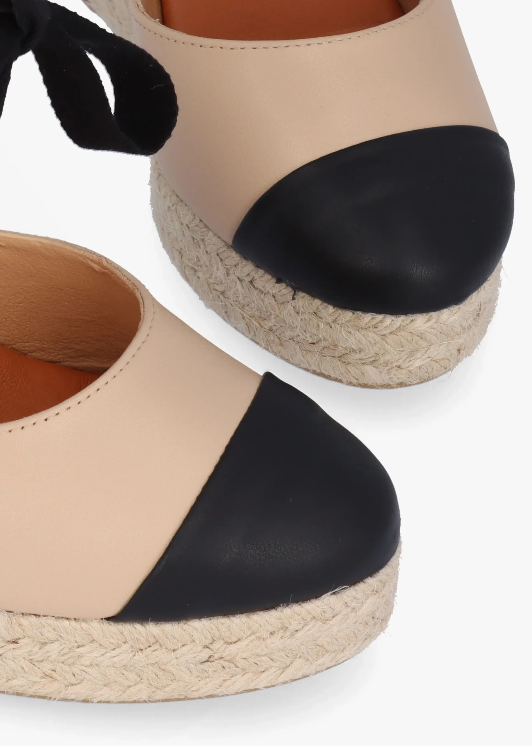 Kendall Beige Leather Toe Cap Wedge Espadrilles