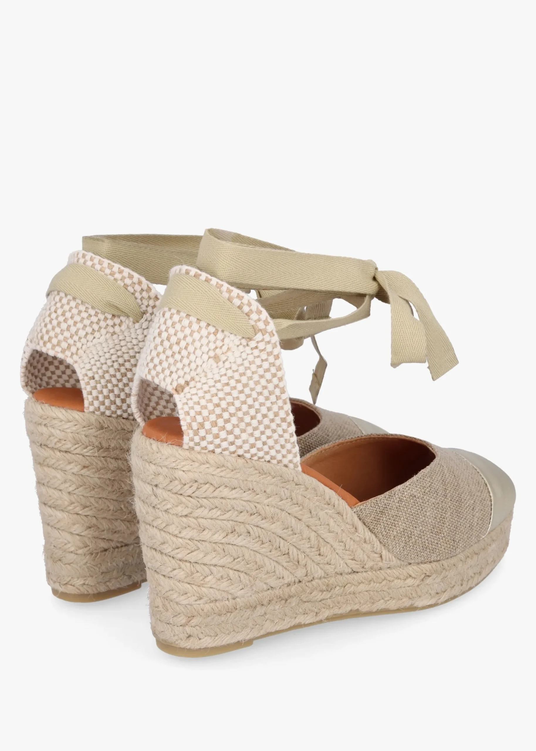 Kendall Beige Textile Gold Leather Toe Cap Wedge Espadrilles