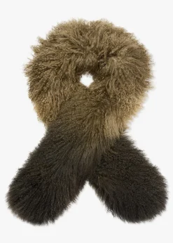 Khaki Ombre Shaggy Mongolian Lambswool Scarf