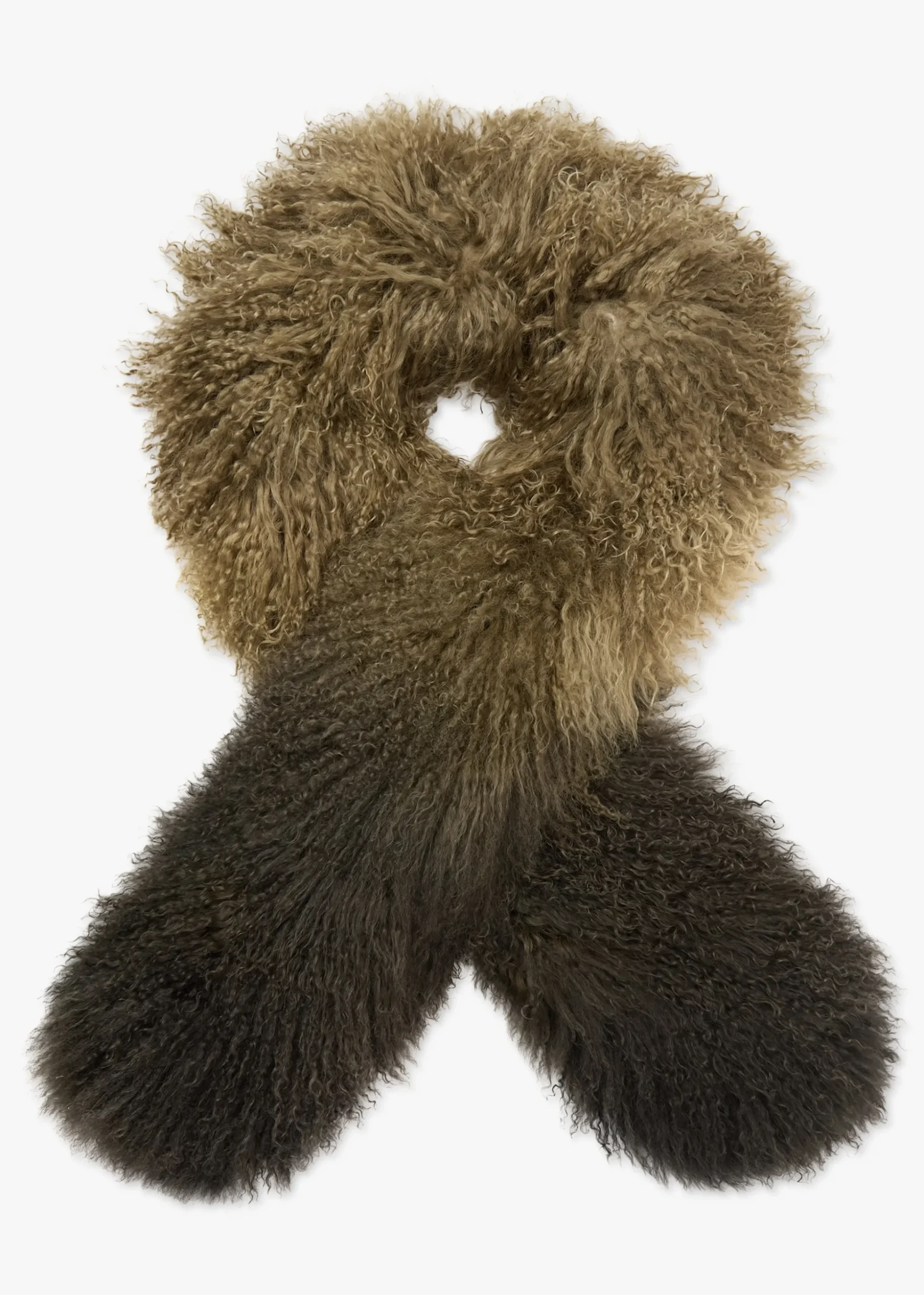Khaki Ombre Shaggy Mongolian Lambswool Scarf
