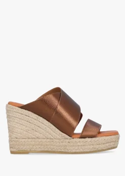 Khloe Bronze Cross Strap Wedge Espadrille Mules