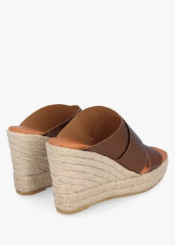 Khloe Bronze Cross Strap Wedge Espadrille Mules