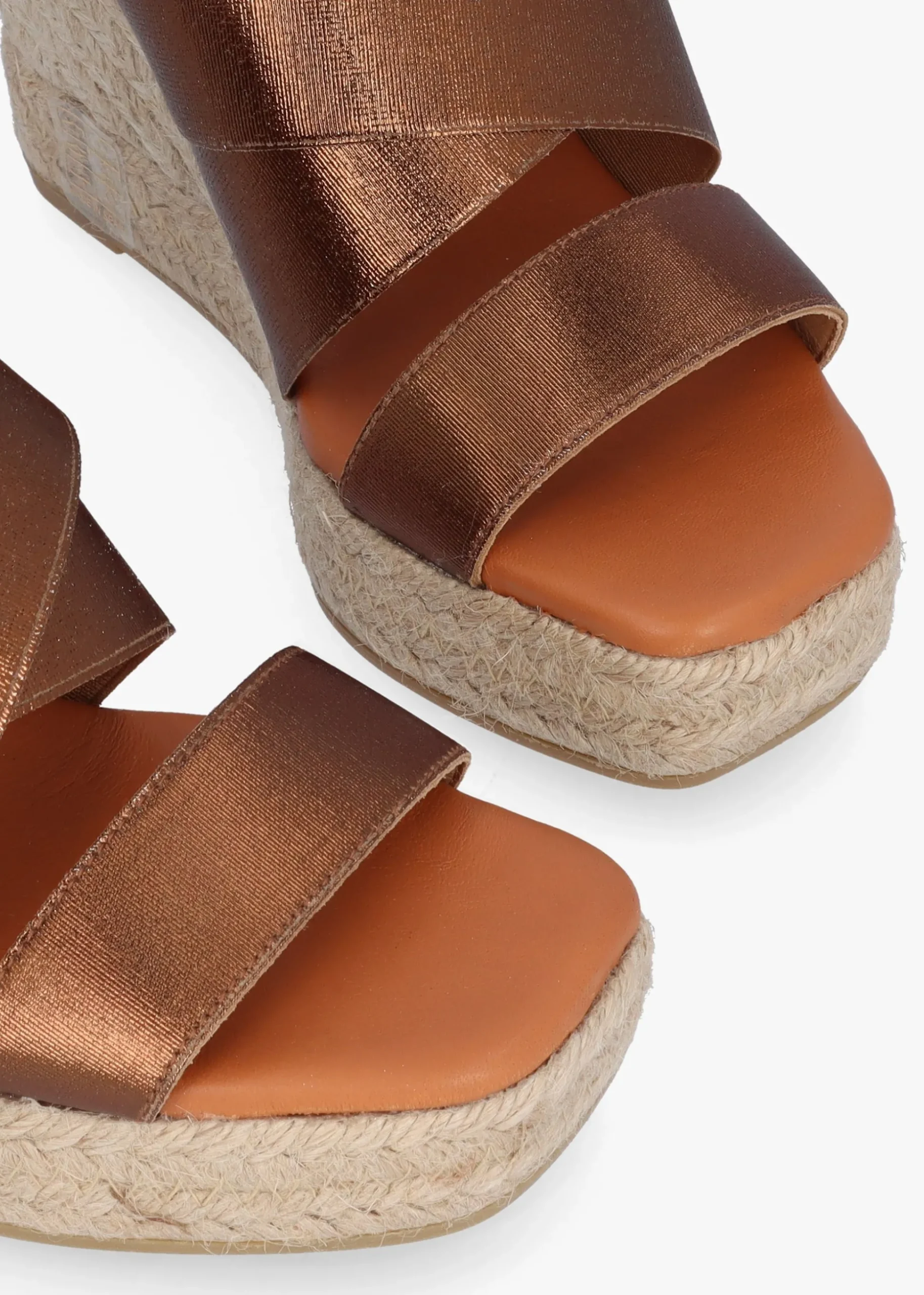 Khloe Bronze Cross Strap Wedge Espadrille Mules