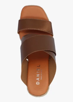 Khloe Bronze Cross Strap Wedge Espadrille Mules