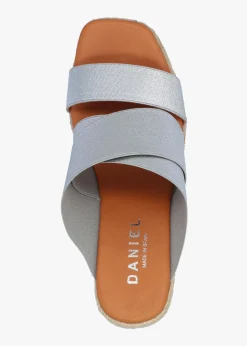 Khloe Silver Cross Strap Wedge Espadrille Mules