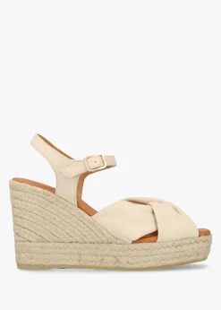 Kimberly Cream Leather Knotted Wedge Espadrille Sandals