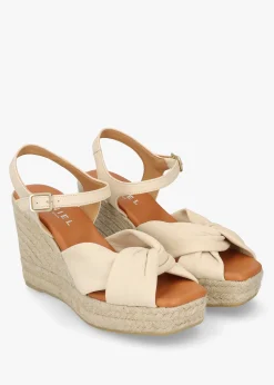 Kimberly Cream Leather Knotted Wedge Espadrille Sandals