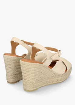 Kimberly Cream Leather Knotted Wedge Espadrille Sandals