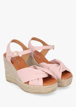 Kimberly Pink Leather Knotted Wedge Espadrille Sandals