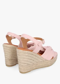 Kimberly Pink Leather Knotted Wedge Espadrille Sandals