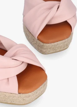 Kimberly Pink Leather Knotted Wedge Espadrille Sandals