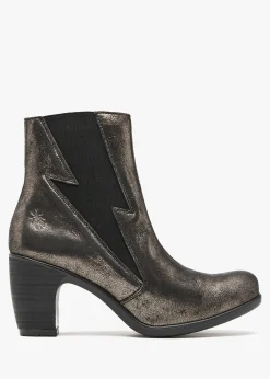 Kimi Graphite Leather Lightning Bolt Heeled Ankle Boots