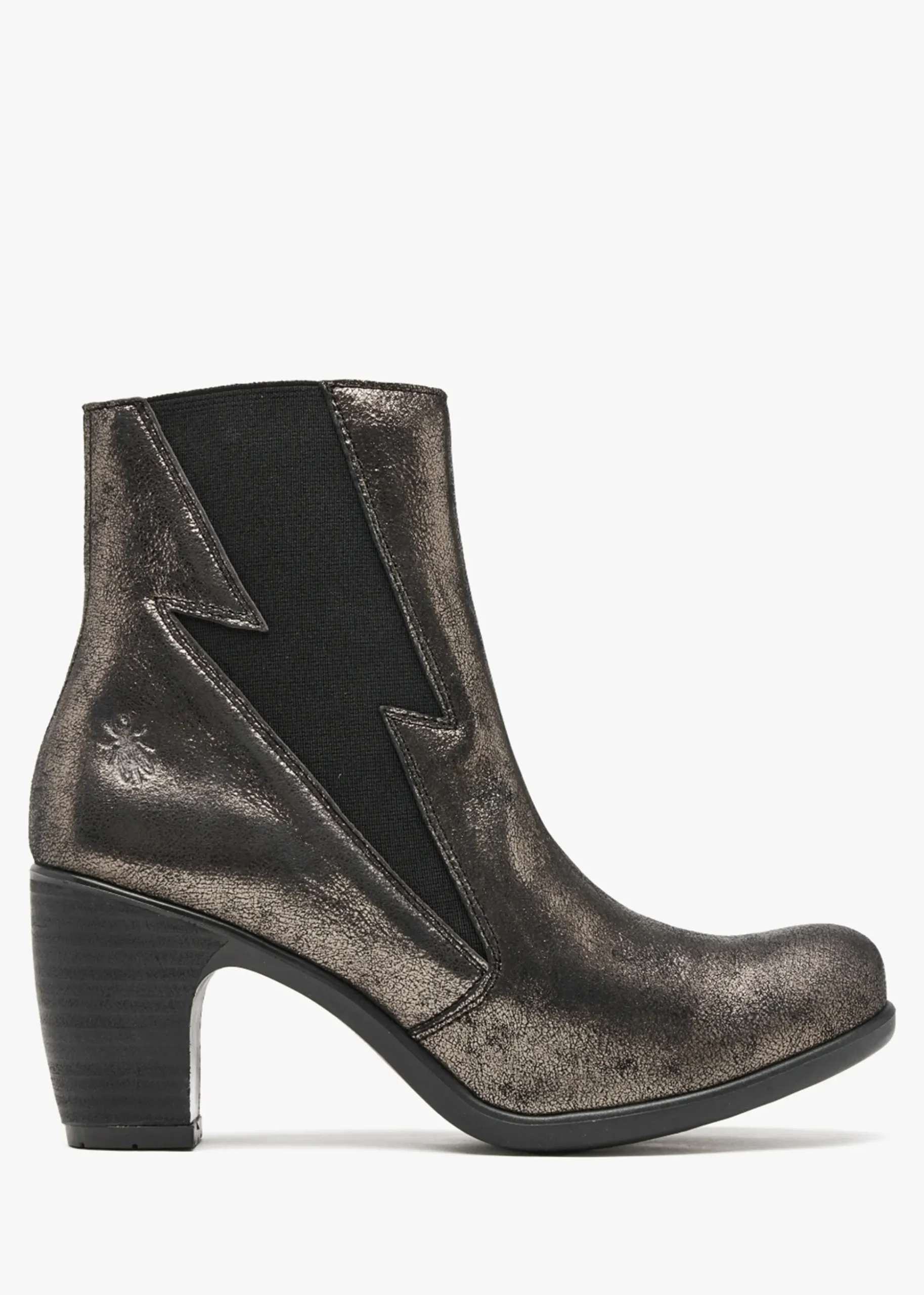 Kimi Graphite Leather Lightning Bolt Heeled Ankle Boots