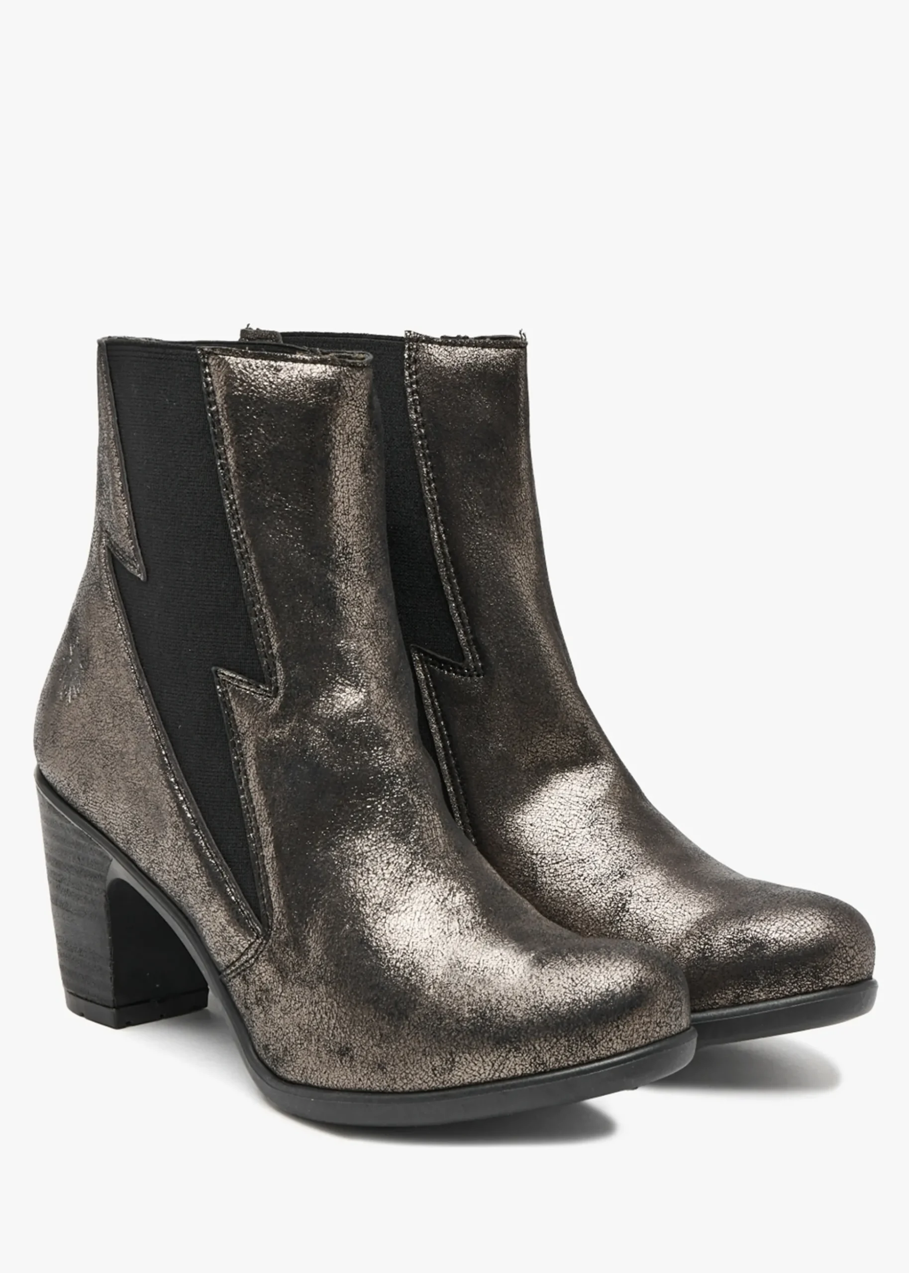 Kimi Graphite Leather Lightning Bolt Heeled Ankle Boots