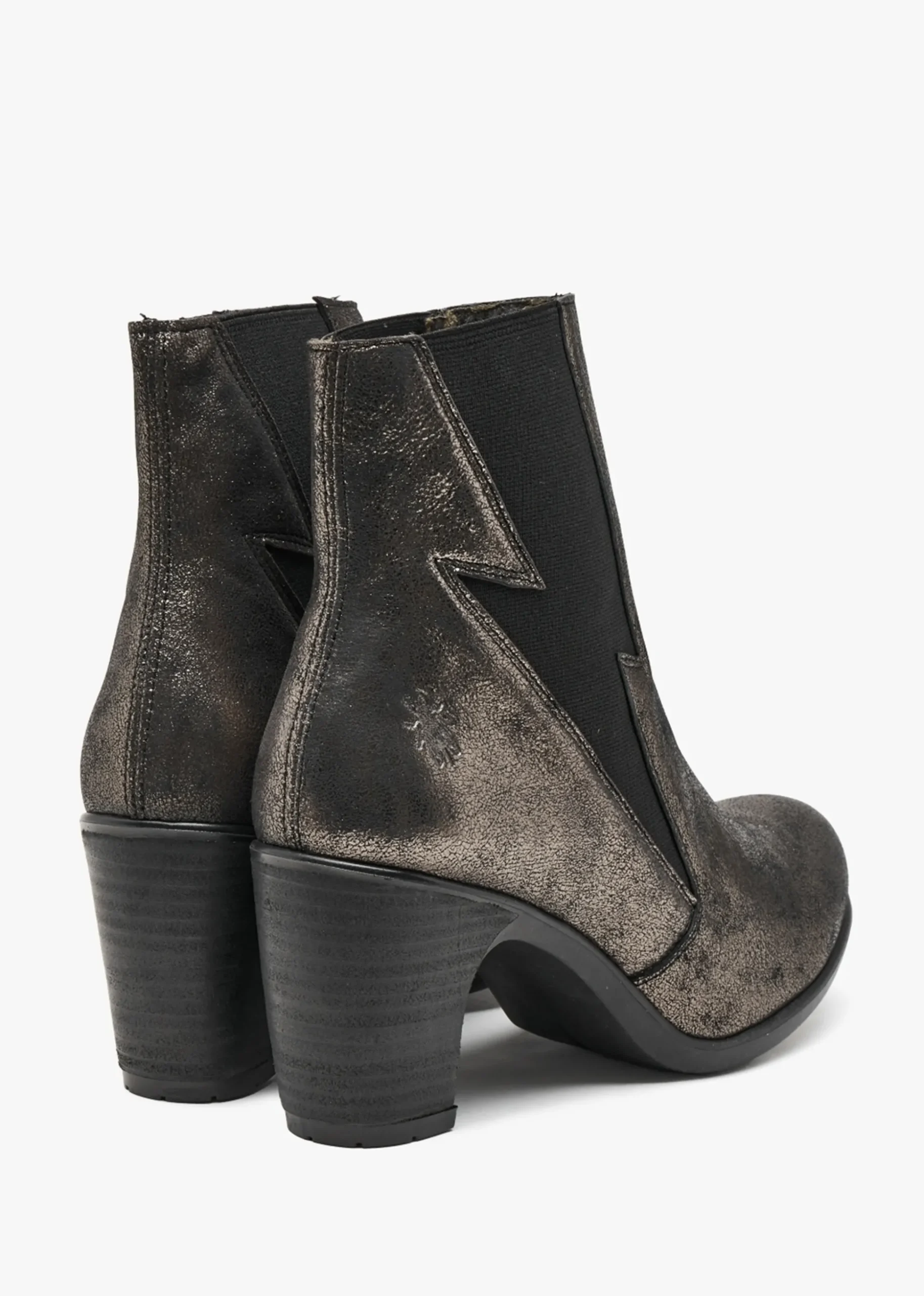 Kimi Graphite Leather Lightning Bolt Heeled Ankle Boots