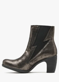 Kimi Graphite Leather Lightning Bolt Heeled Ankle Boots