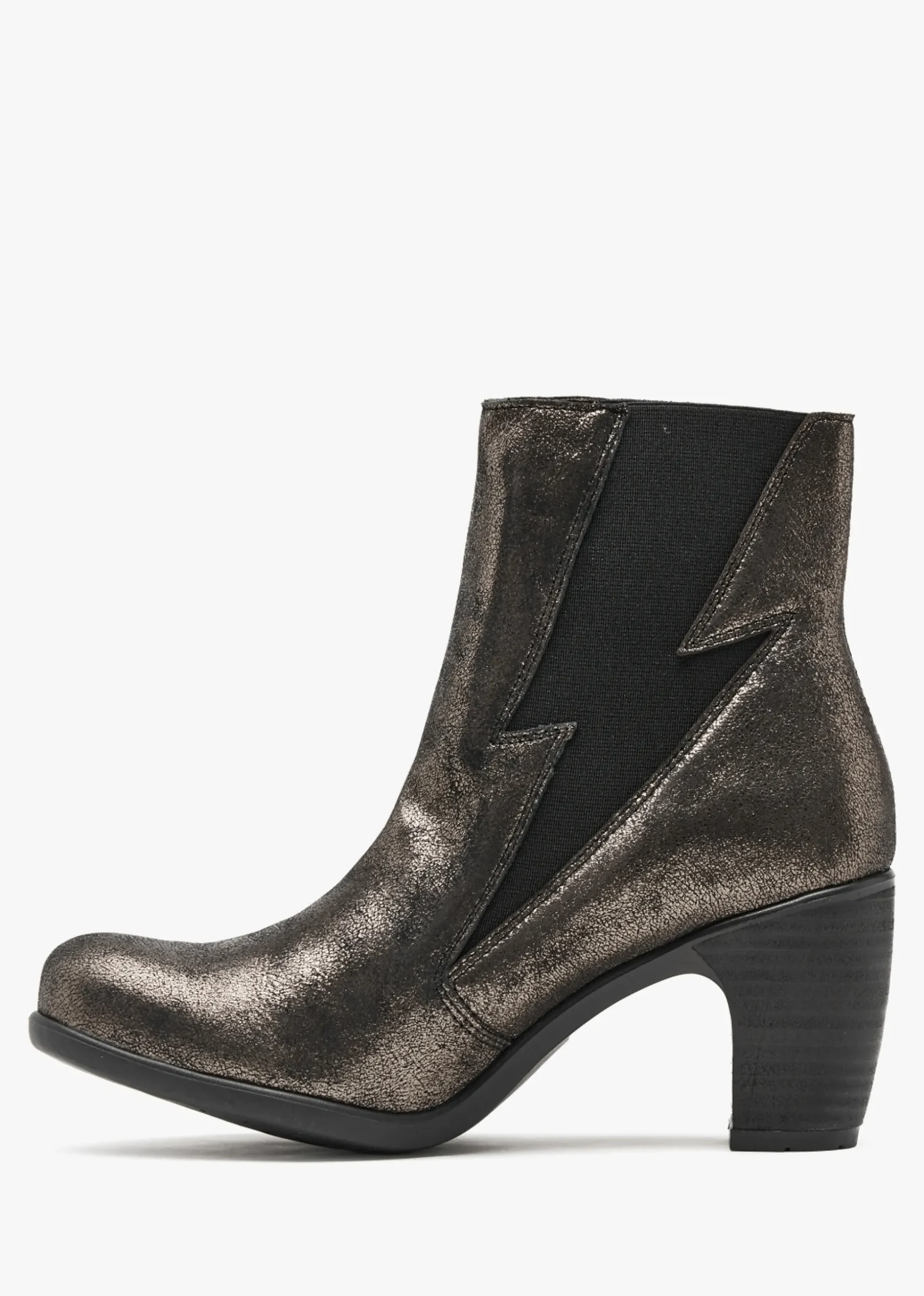 Kimi Graphite Leather Lightning Bolt Heeled Ankle Boots