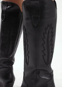 Kubra Black Leather Mid Height Cowboy Boots