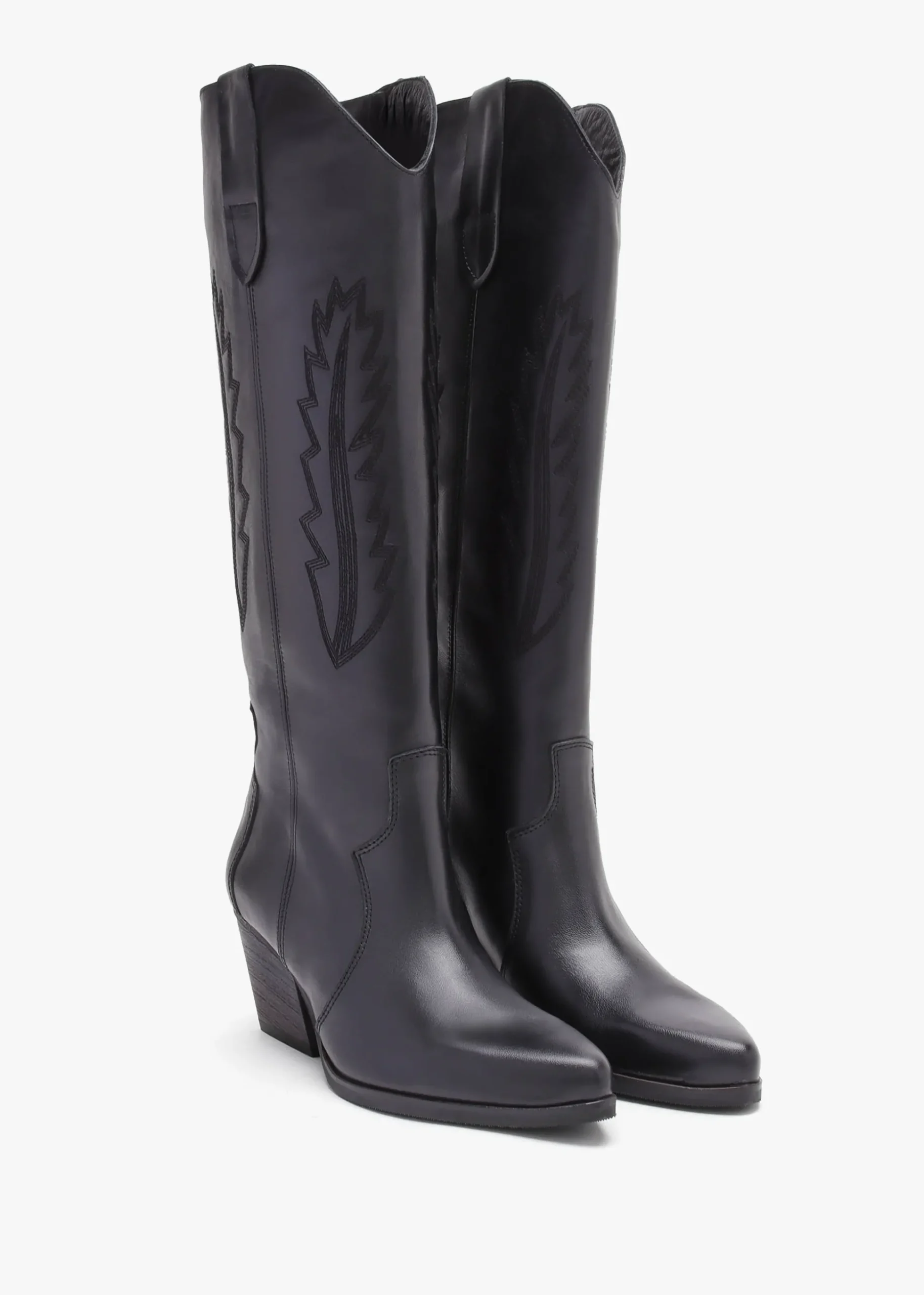 Kubra Black Leather Mid Height Cowboy Boots