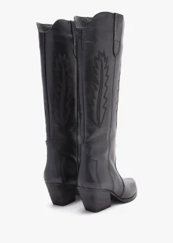 Kubra Black Leather Mid Height Cowboy Boots