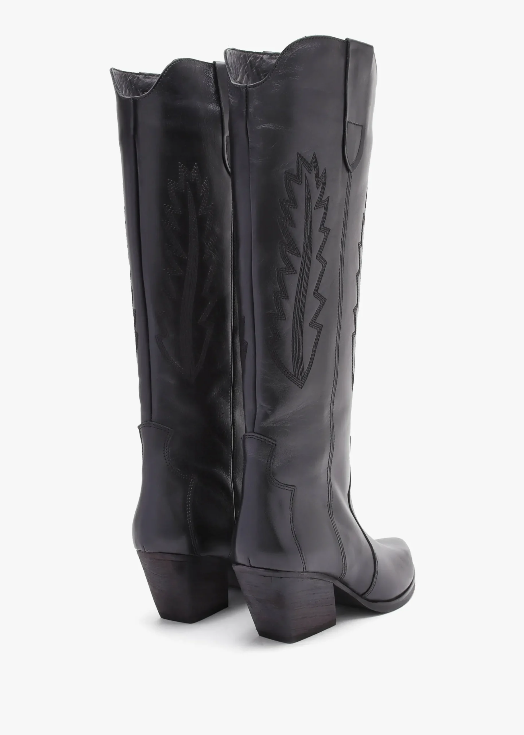 Kubra Black Leather Mid Height Cowboy Boots