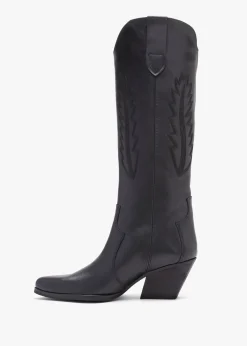 Kubra Black Leather Mid Height Cowboy Boots