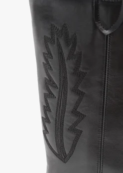 Kubra Black Leather Mid Height Cowboy Boots