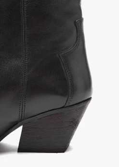 Kubra Black Leather Mid Height Cowboy Boots