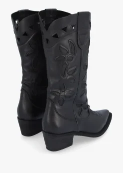 Kubra Cutout Black Leather Calf Height Cowboy Boots
