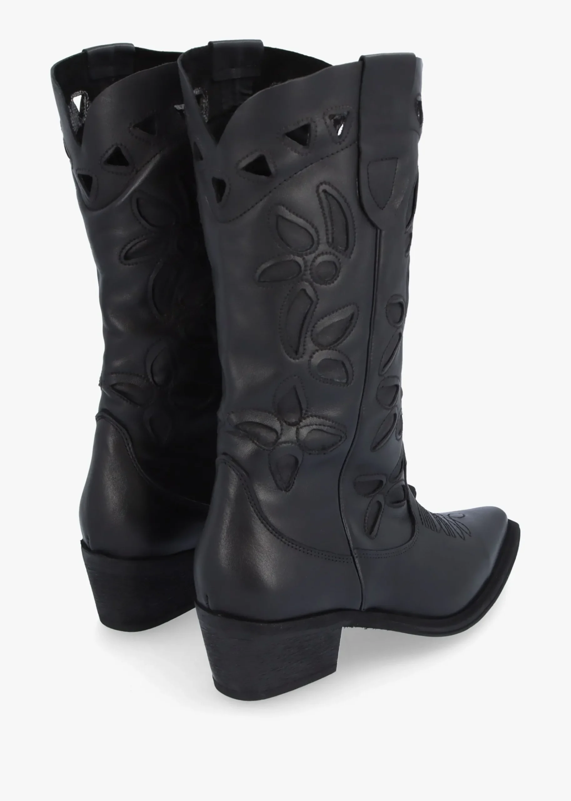 Kubra Cutout Black Leather Calf Height Cowboy Boots