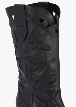 Kubra Cutout Black Leather Calf Height Cowboy Boots