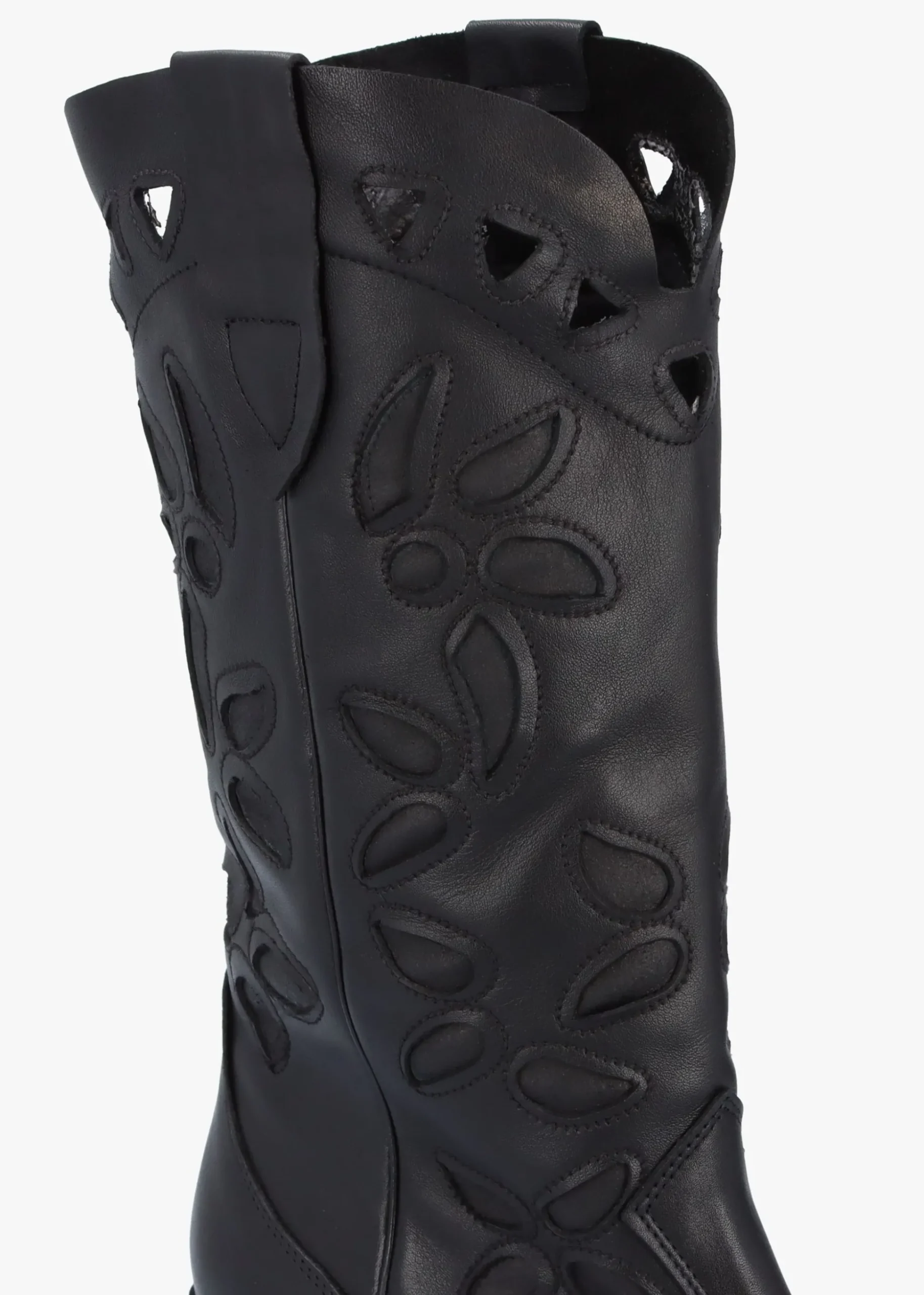 Kubra Cutout Black Leather Calf Height Cowboy Boots