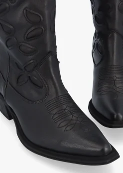 Kubra Cutout Black Leather Calf Height Cowboy Boots